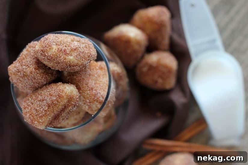 Sweet Cinnamon and Savory Garlic Parmesan Pretzel Bites 6 A close-up of sweet Cinnamon Sugar Pretzel Bites, resembling churros, enticingly glazed and spiced.