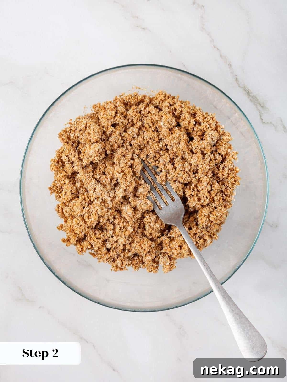 Protein-Powered Banana Muffins 4 Buttermilk and wheat bran stirred together in a small bowl to soften, a crucial preparatory step for ensuring moist and tender banana protein muffins.