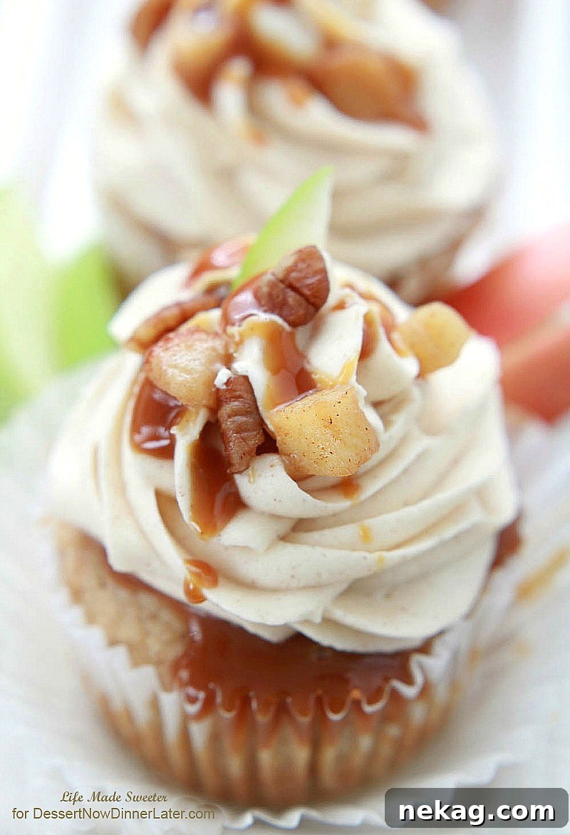Delicious Apple Pie Cupcakes with Salted Caramel Frosting, ready to be served.