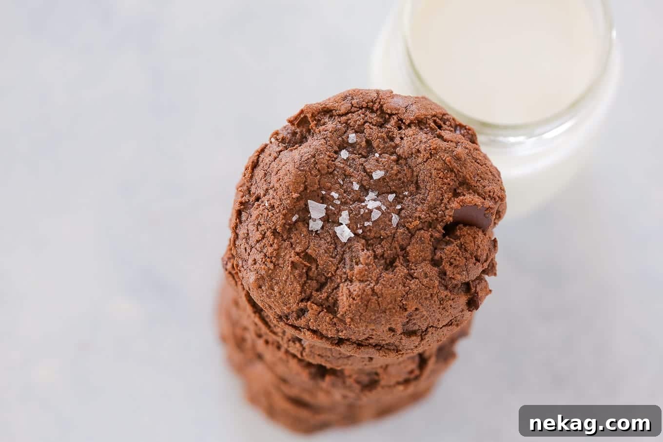 A stack of double chocolate chip cookies.