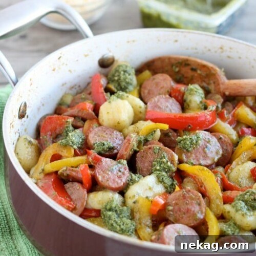 Pesto Gnocchi with Sausage and Peppers
