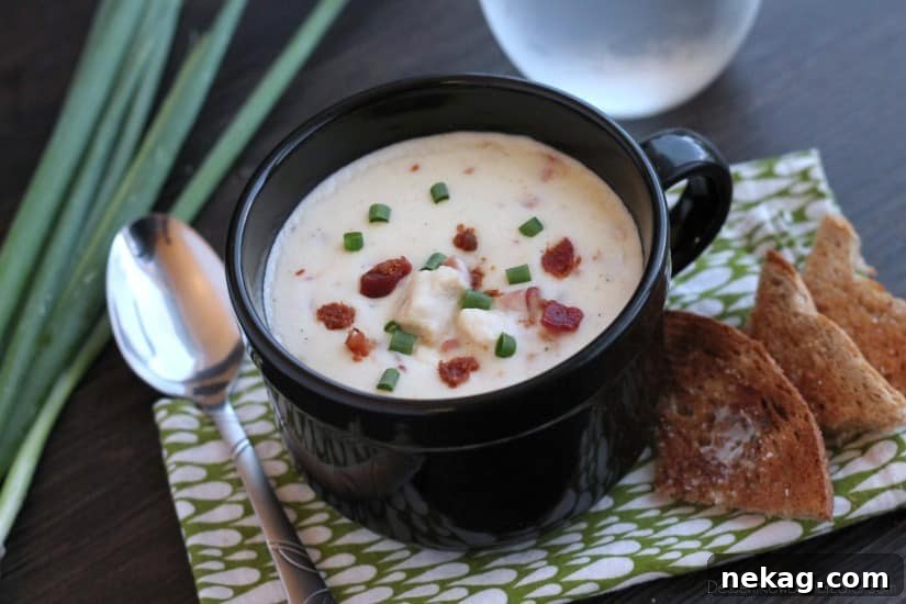 Gourmet Chicken Cordon Bleu Soup 3 Close-up of creamy Chicken Cordon Bleu Soup, showcasing its rich texture and generous chunks of chicken and ham.