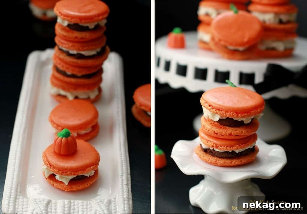 Pumpkin Spice Macarons filled with Pumpkin Spice Dark Chocolate Ganache and Pumpkin Buttercream