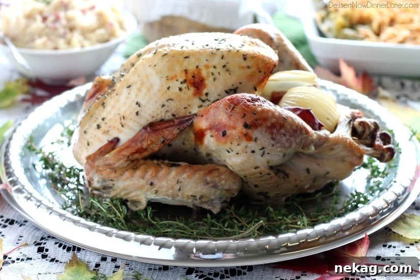 Our favorite Apple and Herb Turkey Brine with step-by-step photos on how to brine and cook a turkey to juicy perfection! From DessertNowDinnerLater.com