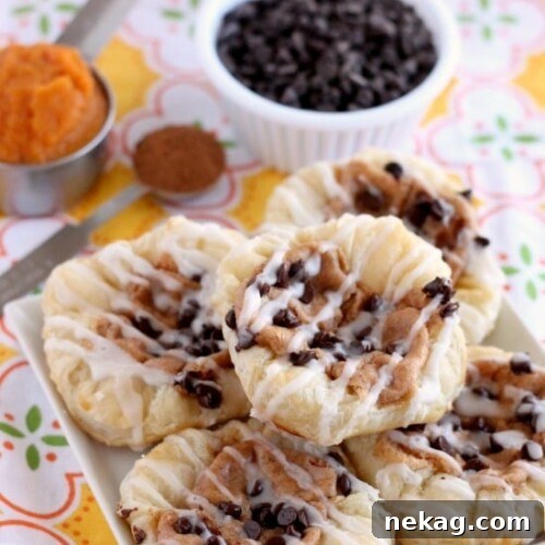 Pumpkin Chocolate Chip Pastries, fresh and glazed, ready to eat.