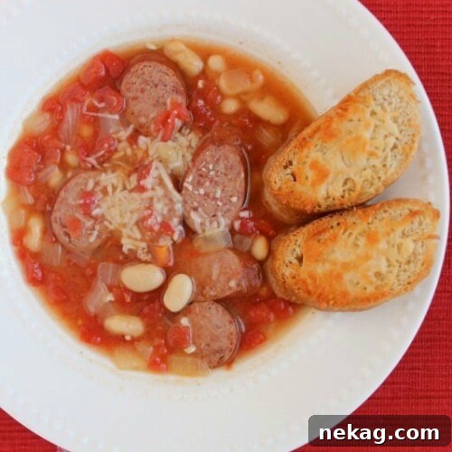 Tuscan Sausage & Bean Soup with Parmesan Toasts