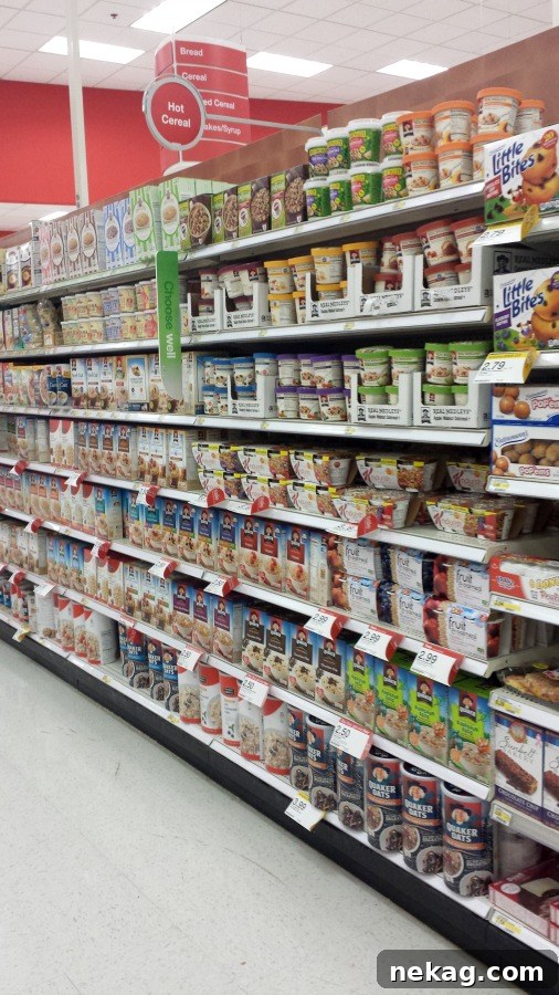 Quaker Old Fashioned Oats on a store shelf, featuring seasonal winter packaging.