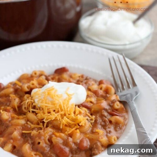 Delicious Chili Mac and Cheese, homemade in 30 minutes.