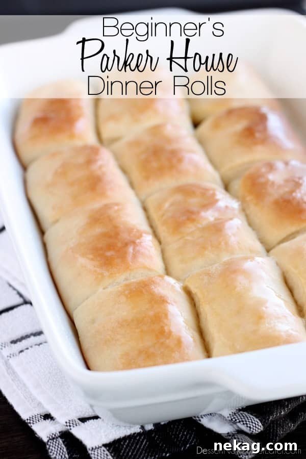 Freshly baked Parker House Dinner Rolls, golden brown and soft
