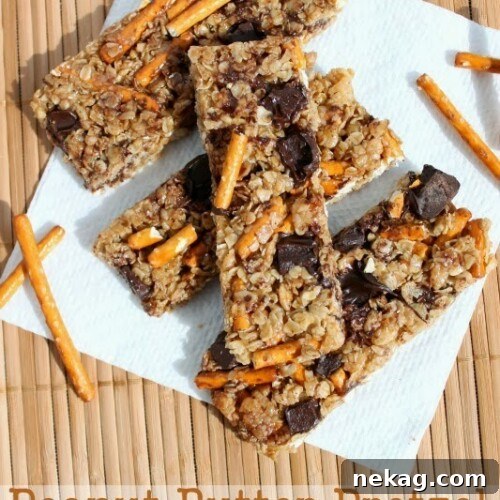 Peanut Butter Pretzel Granola Bars arranged on a plate