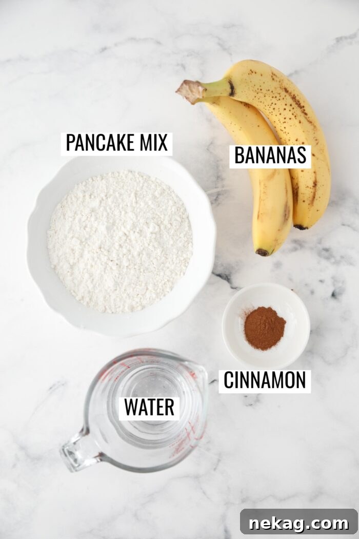 Ingredients laid out for making banana pancakes.