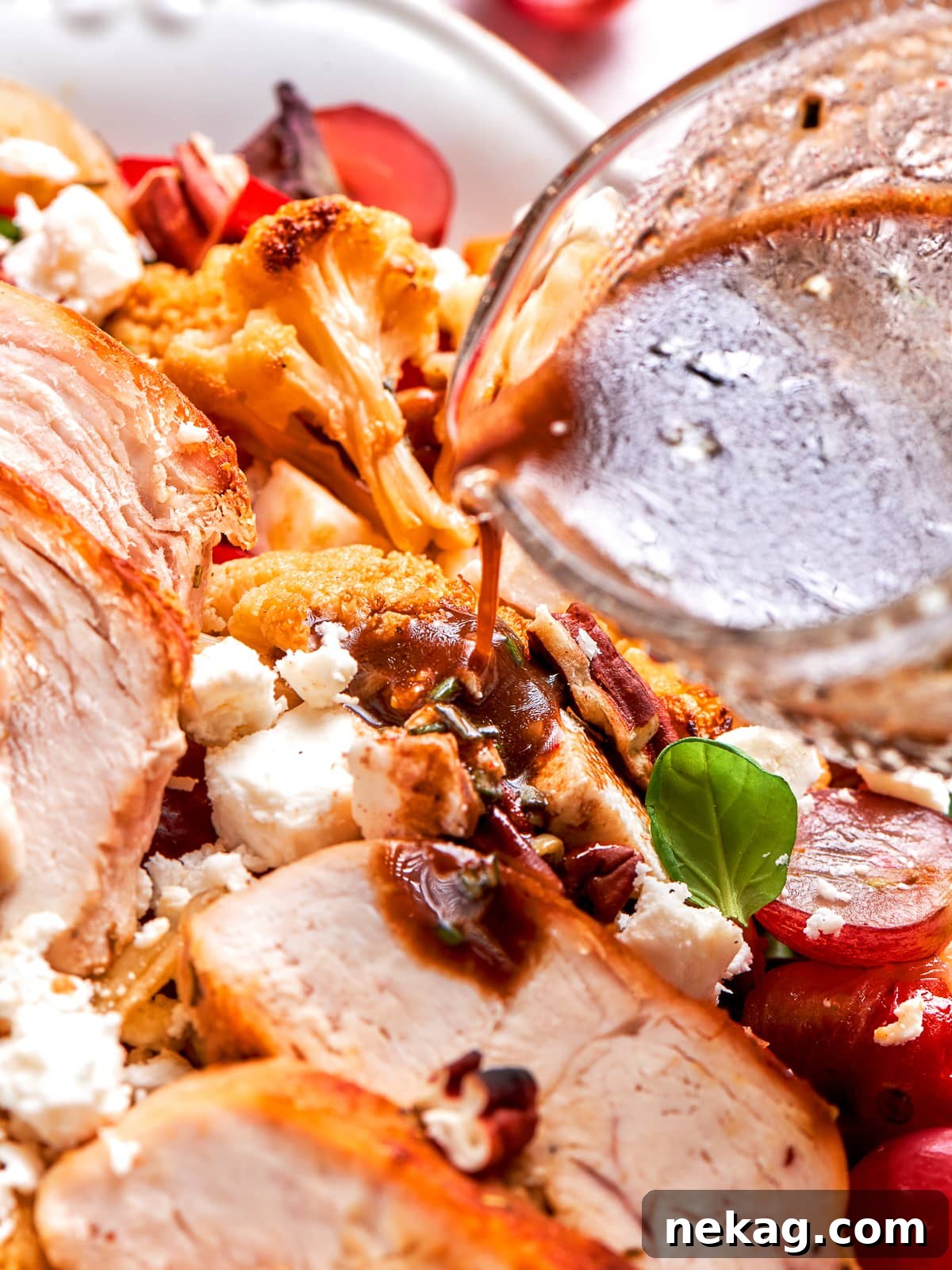 Golden chicken breast drizzled with tangy lemon balsamic dressing.
