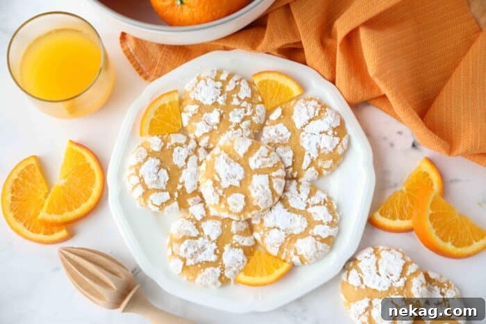 Orange cookies on a plate with orange slices.