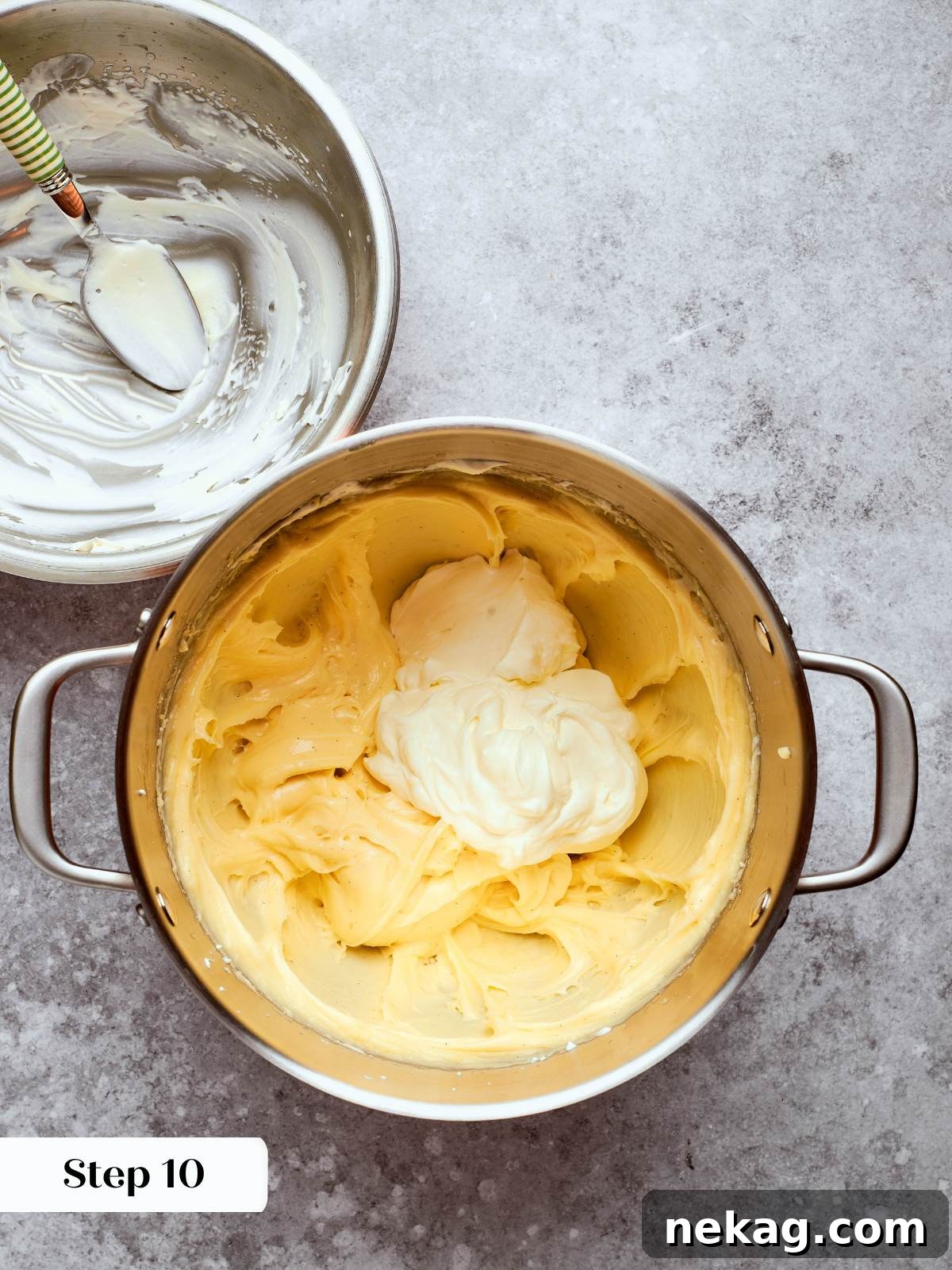 Sweet Puffs of Delight 30 folding in whipped cream to pastry cream for creme legere.