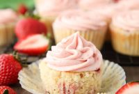 Fresh Strawberry Cupcakes with Real Fruit Frosting