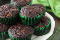 Moist Chocolate Zucchini Muffins with Melted Chocolate Chips