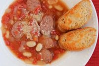 Tuscan Sausage and White Bean Soup with Parmesan Toasts