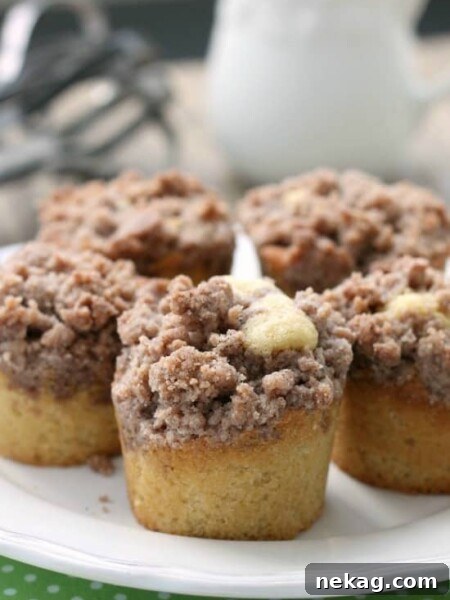Cinnamon Coffee Cake Recipe with Step-by-Step Video 14 These coffee cake muffins have a moist, buttery yellow cake, and are topped with lots of crunchy, sweet cinnamon streusel.