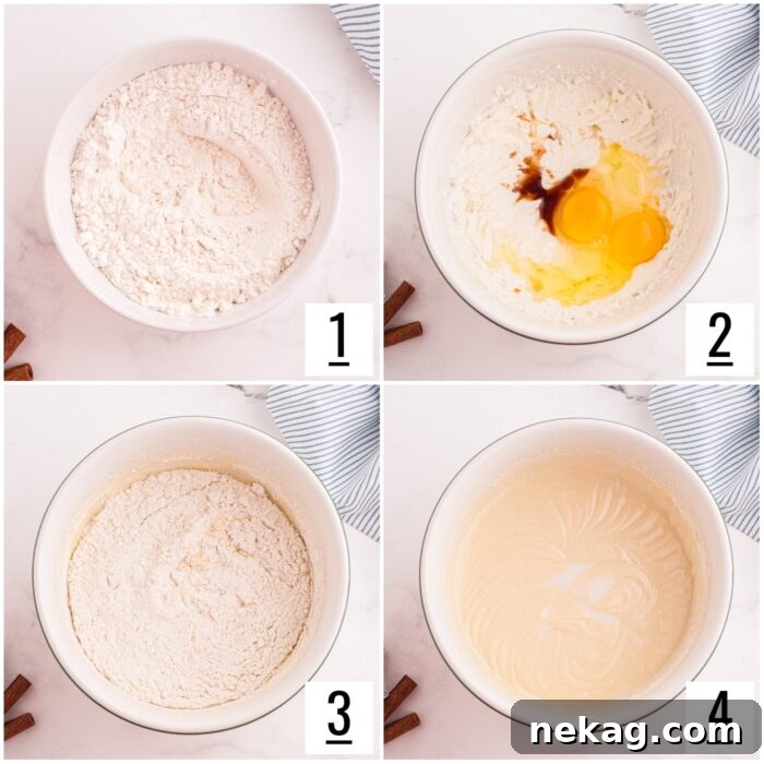 Cinnamon Coffee Cake Recipe with Step-by-Step Video 6 Steps to make cinnamon coffee cake batter.