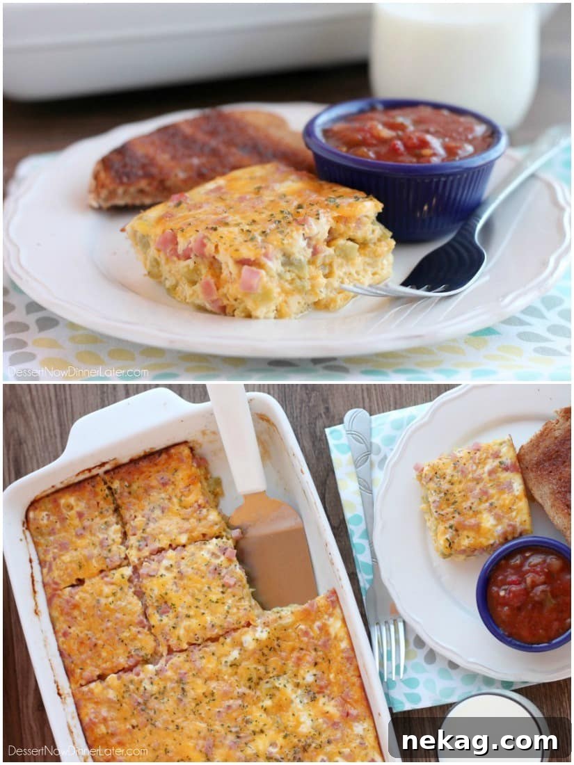 This Ham Chile and Cheese Baked Omelet is a great way to feed a crowd for breakfast, brunch, or brinner!