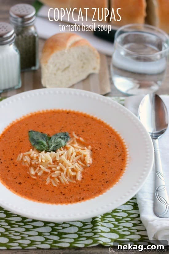 Zupas Tomato Basil Soup Recipe (Copycat) 2 Copycat Zupas Tomato Basil Soup with basil pesto and orzo