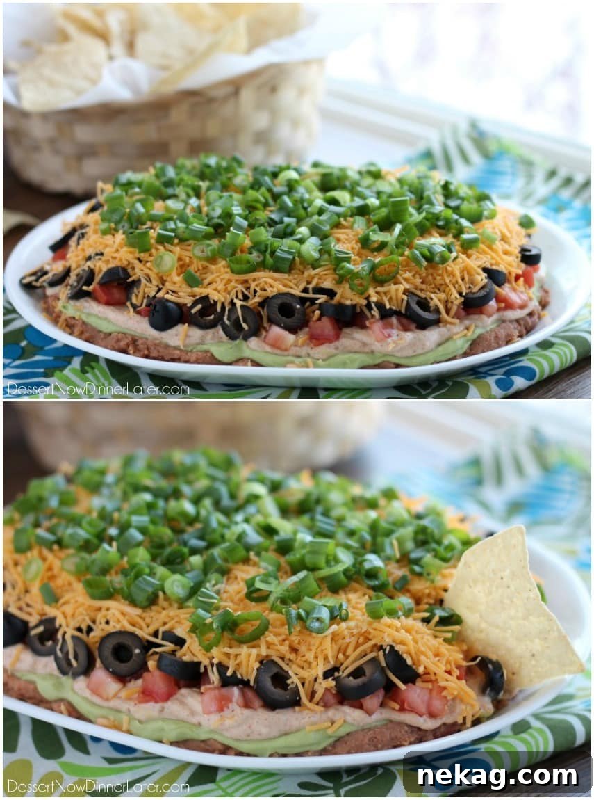 Classic Seven-Layer Dip Recipe for Parties and Game Day 3 Seven Layer Dip is a classic party snack or football food. This version has a secret ingredient to make it a dip that is sure to get gobbled up by your guests!
