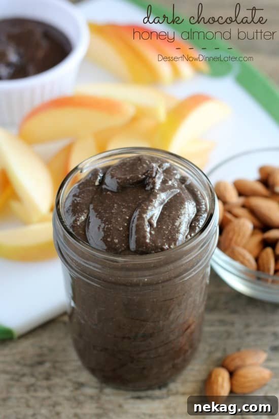 Dark Chocolate Honey Almond Butter spread in a jar