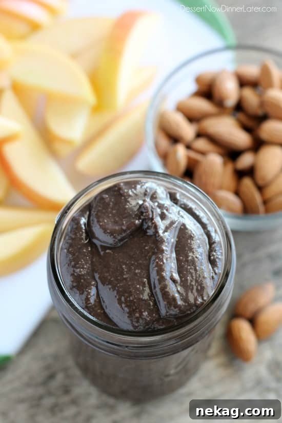 Close-up of dark chocolate almond butter