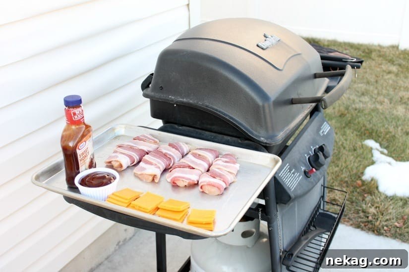 Grilling Barbecue Chicken with Bacon and Cheddar