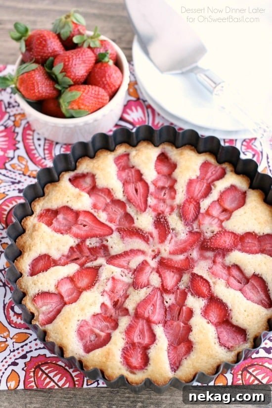 This Strawberry Cake is lightly sweet, layered with fresh sliced strawberries, and is served with a side of coconut whipped cream. A stunning and delicious dessert for any occasion or Valentine's Day.