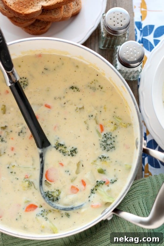 Creamy Vegetable Chowder Recipe with Fresh Garden Veggies 3 This Vegetable Chowder (also called Broccoli Cheese Potato Soup) is smooth, creamy, cheesy, and full of tender cooked vegetables. It's comfort food to keep you warm and full!