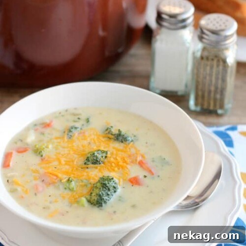 Creamy Vegetable Chowder Recipe with Fresh Garden Veggies 5 This Vegetable Chowder (also called Broccoli Cheese Potato Soup) is smooth, creamy, cheesy, and full of tender cooked vegetables. It's comfort food to keep you warm and full!