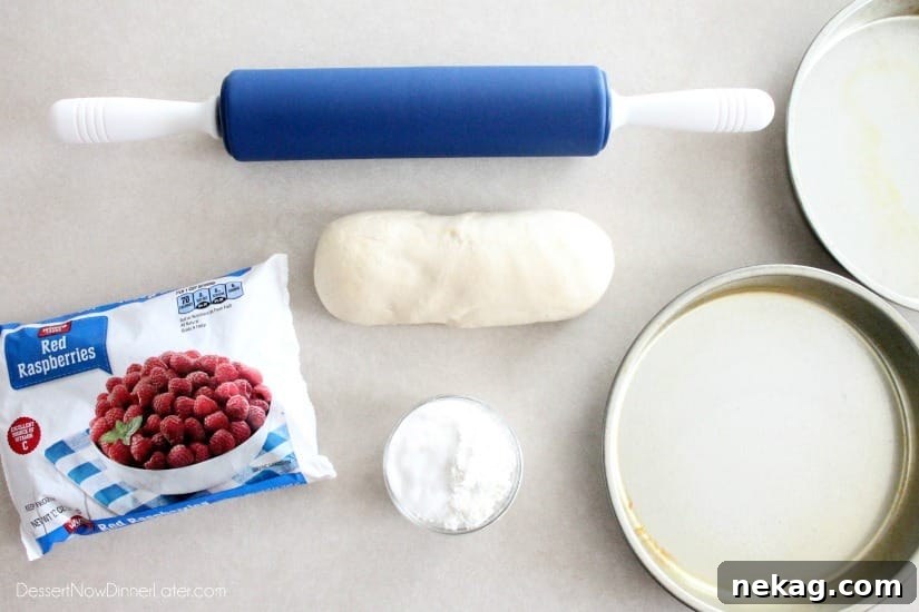 Ingredients for raspberry rolls: Rhodes bread, sugar, cornstarch, frozen raspberries.