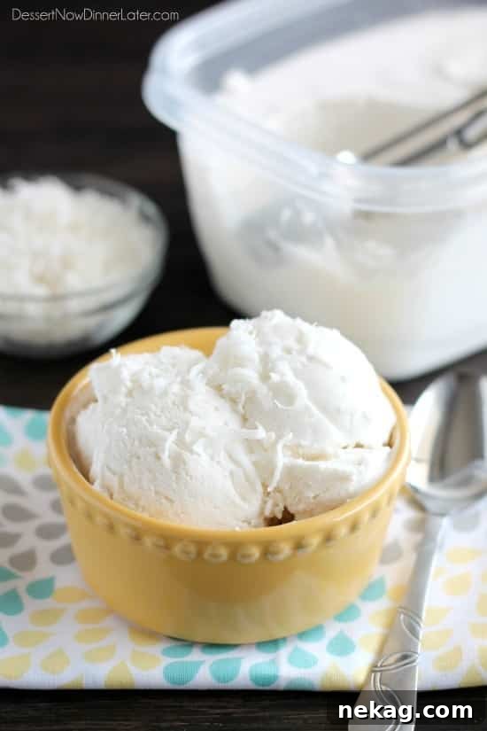 No Churn Coconut Ice Cream - only 2 ingredients to make this creamy, smooth coconut ice cream without a machine!