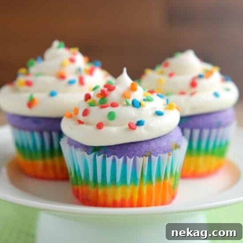 How to Make Colorful Rainbow Cupcakes (With Video Tutorial) 11 Rainbow Cupcakes plated