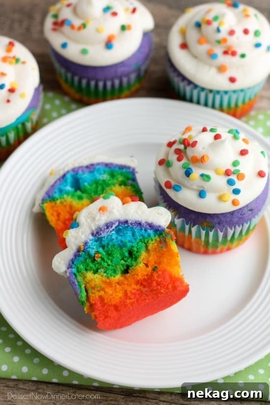 How to Make Colorful Rainbow Cupcakes (With Video Tutorial) 3 Colorful layered rainbow cupcakes