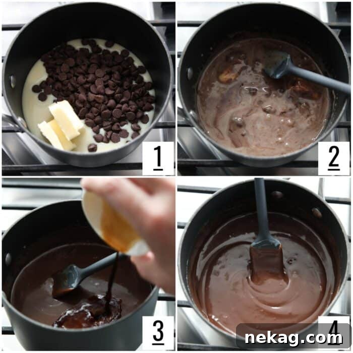 Steps to make hot fudge recipe.