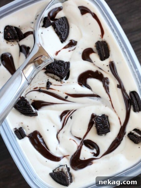 NO CHURN Oreo Fudge Ice Cream from DessertNowDinnerLater.com