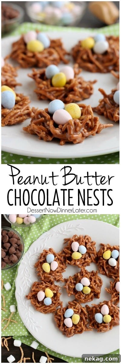Peanut Butter Chocolate Nests are so quick to whip up, for a chewy, chocolatey, Easter treat!
