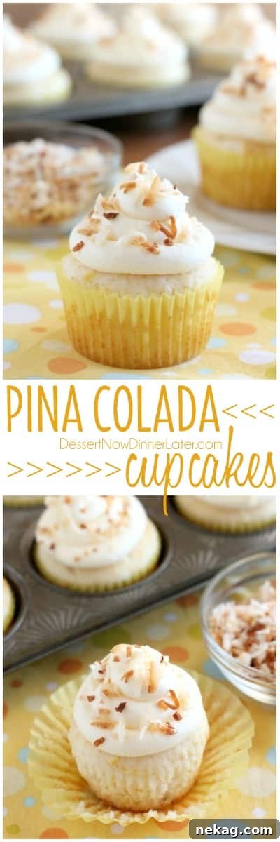 These Pina Colada Cupcakes have crushed pineapple in the cake, and coconut & rum extracts in the frosting, for a frozen drink inspired tropical dessert!