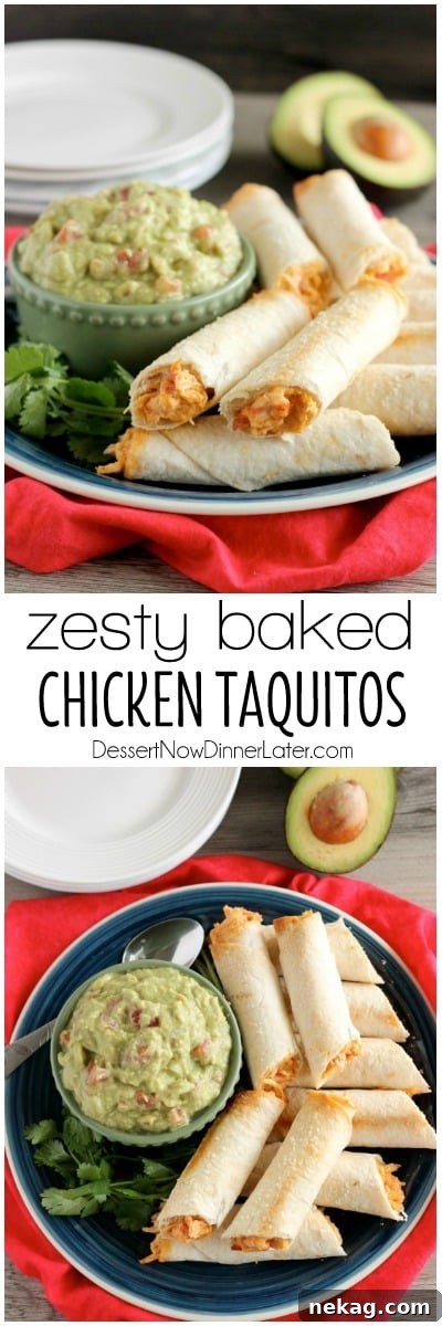 Crispy Zesty Baked Chicken Taquitos Recipe 11 These Zesty Baked Chicken Taquitos are creamy and cheesy with a special ingredient to make them bold and zesty! A simple guacamole recipe is also included!
