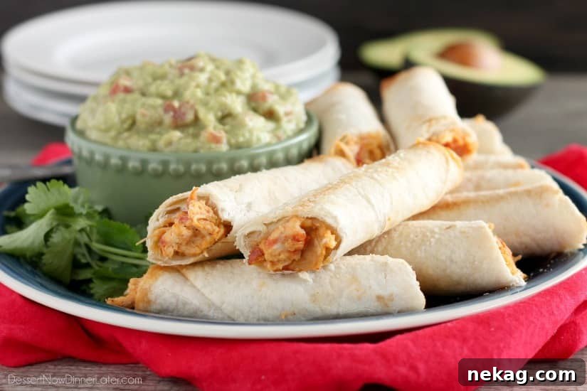 Crispy Zesty Baked Chicken Taquitos Recipe 3 These Zesty Baked Chicken Taquitos are creamy and cheesy with a special ingredient to make them bold and zesty! A simple guacamole recipe is also included!