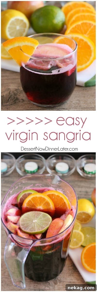 Easy Virgin Sangria - only 2 ingredients plus fresh cut fruit. A bubbly, fruity drink perfect for any party!