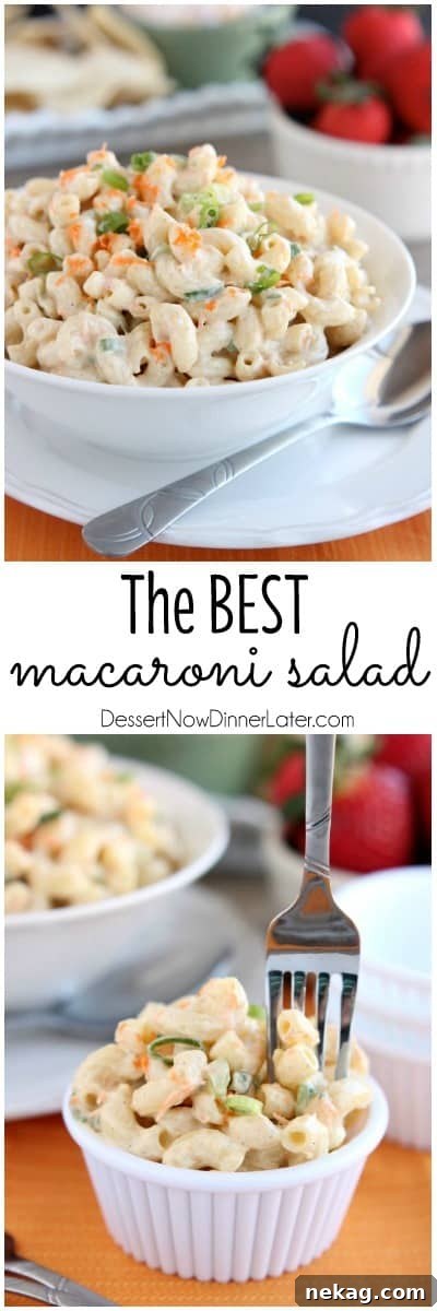 This Hawaiian-style macaroni salad is super creamy, lightly sweet, and truly the BEST macaroni salad out there! The perfect side dish for any party or potluck!