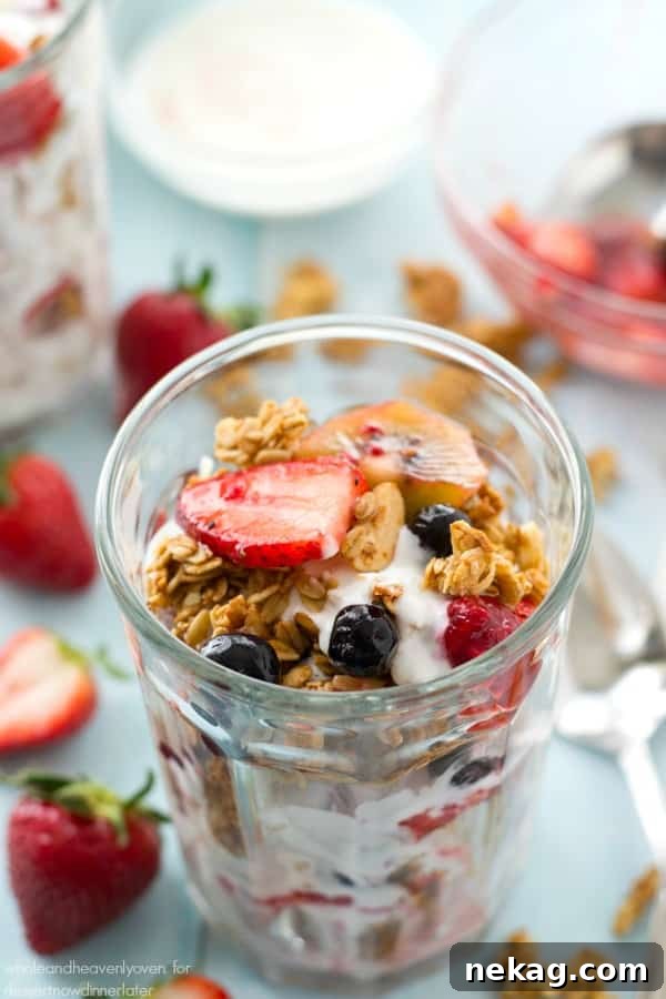 Triple-Berry Granola Parfaits with Coconut Whipped Yogurt 2 These pretty granola parfaits are loaded with a triple-delight of juicy berries, crispy granola, and the best coconut yogurt you'll ever taste. Destined to become your new go-to breakfast!