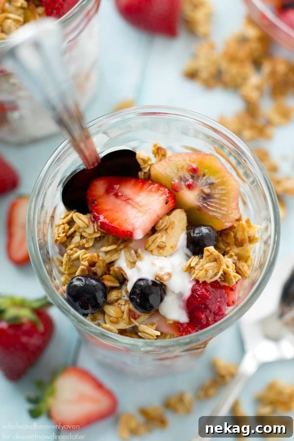 Triple-Berry Granola Parfaits with Coconut Whipped Yogurt 6 These pretty granola parfaits are loaded with a triple-delight of juicy berries, crispy granola, and the best coconut yogurt you'll ever taste. Destined to become your new go-to breakfast!