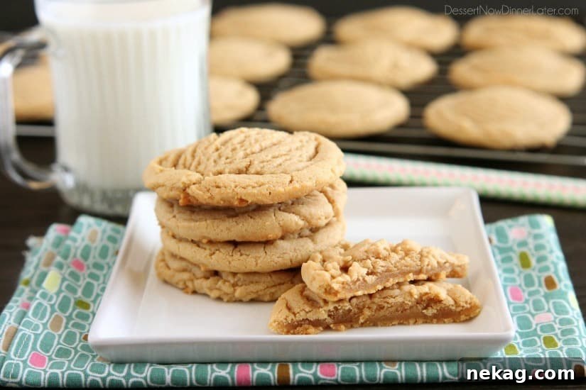 Thick Chewy Peanut Butter Cookies Recipe (Video) 4 These Thick and Chewy Peanut Butter Cookies are slightly crisp on the outside, tender and soft on the inside, plus you just scoop and bake them! No rolling in sugar and pressing with a fork required!