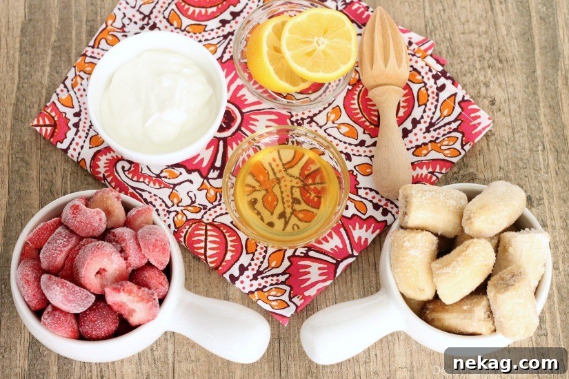 With only 5 ingredients and 5 minutes or less in the food processor (or blender), you can have this healthy Instant Strawberry Banana Frozen Yogurt!