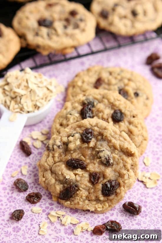 These classic Chewy Oatmeal Raisin Cookies are bursting with vanilla and cinnamon, full of plump raisins and hearty rolled oats, and are perfectly soft and chewy to eat!