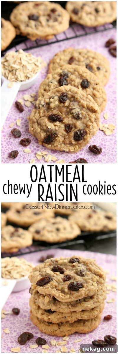 These classic Chewy Oatmeal Raisin Cookies are bursting with vanilla and cinnamon, full of plump raisins and hearty rolled oats, and are perfectly soft and chewy to eat!